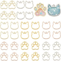 32pcs 2 Styles Dog Paw Open Bezel Pendants Alloy Open Bezels for Resin Cat Head Open Back Bezel Footprint Hollow making kit