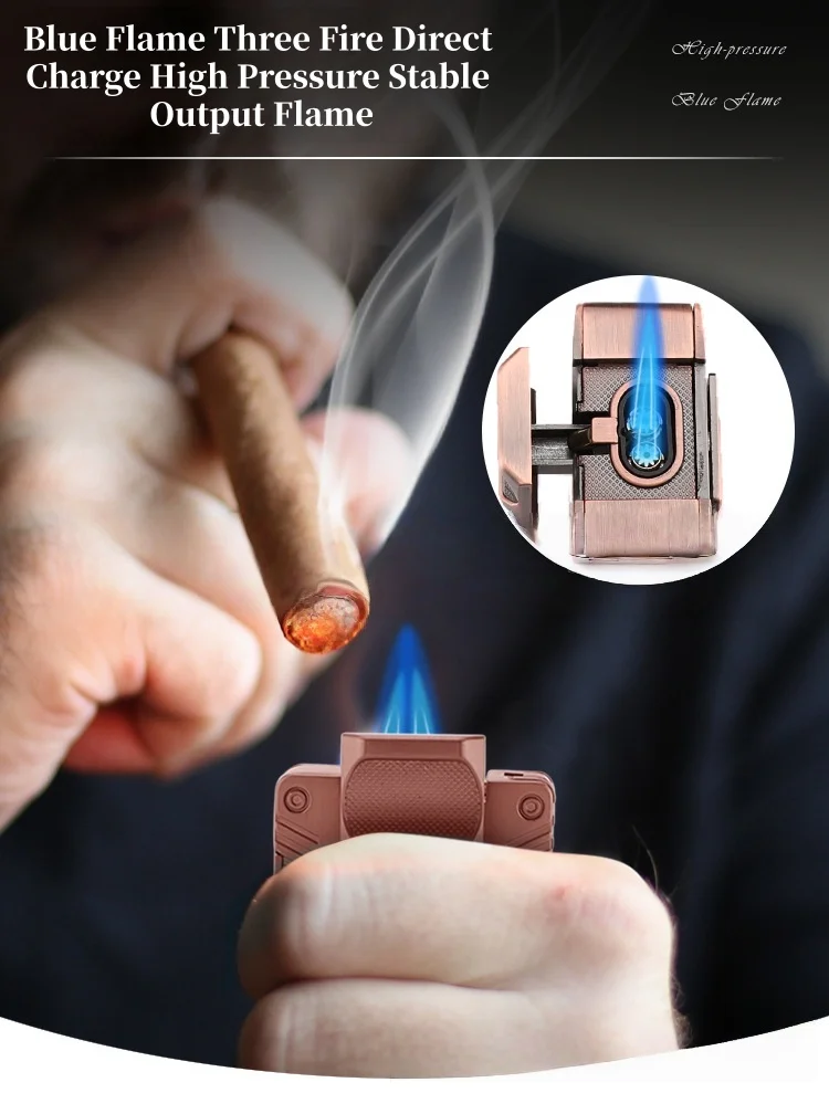 

Hot Selling Cigar Lighter 5-in-1 Multifunctional Cigar Tool With Punch Blue Flame V-Cut Lighter Ideal Gift For Cigar Smoking Men