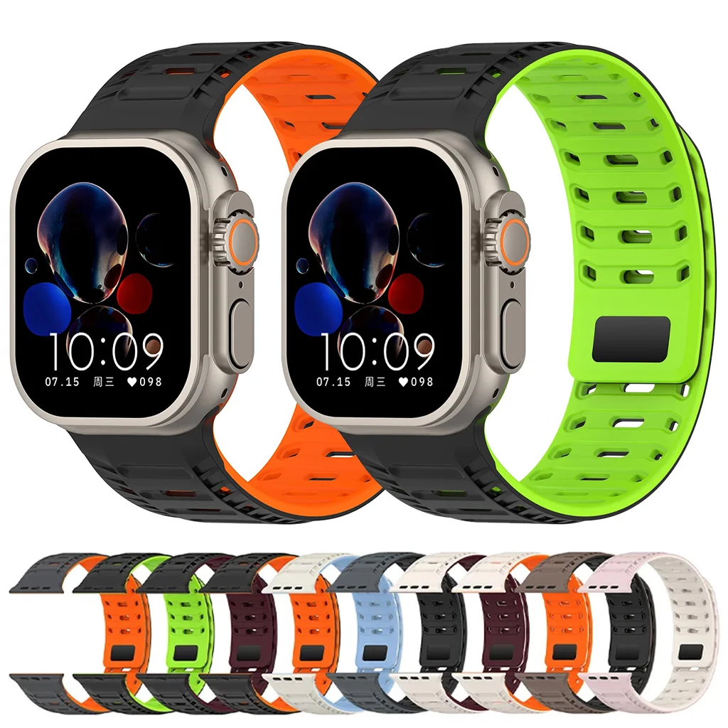 

Магнитный ремешок для часов Apple Watch Band Ultra 2 49 мм 46 мм 45 мм 44 мм 42 мм Силиконовый браслет для Iwatch Series 10 9 8 7 6 SE 5 4