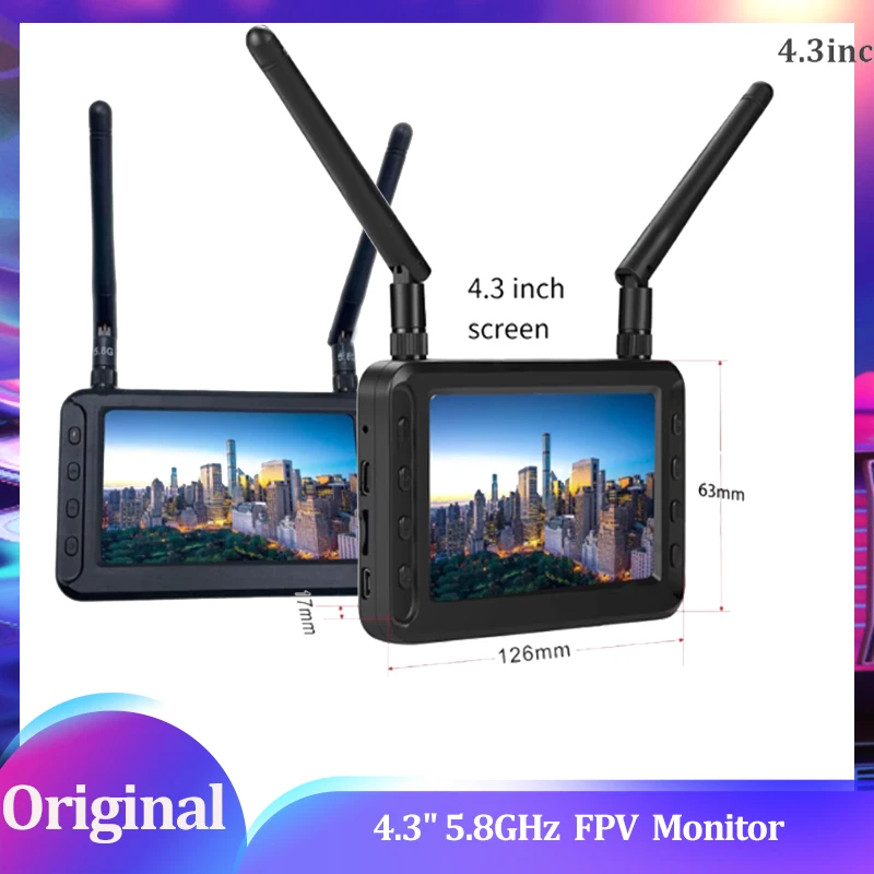 

​ 4,3-дюймовый FPV-монитор 5,8 ГГц с записью видеорегистратора — портативный ЖК-экран для дронов | 40CH Auto-Scan | Аккумуляторная батарея | ВВ-вход