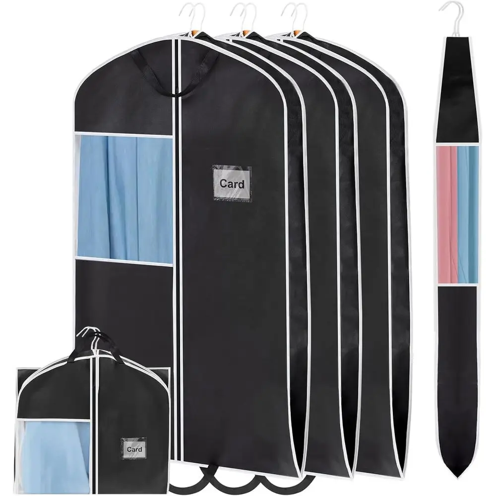 

Durable Triple Pack Travel Suit Bags - Waterproof, Foldable with Handle & Window, 43 x 24 x 4, Black
