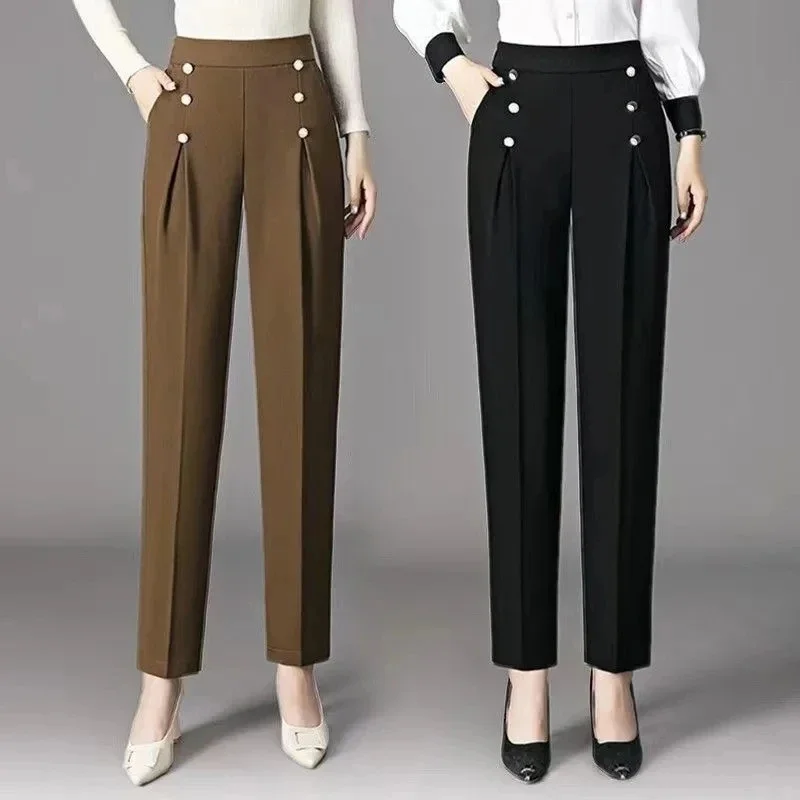 Spring Summer Korean Female Large Size Harlan Pants Women Leisure Small Foot Trousers High Waisted Solid Color Pantalons Ladies