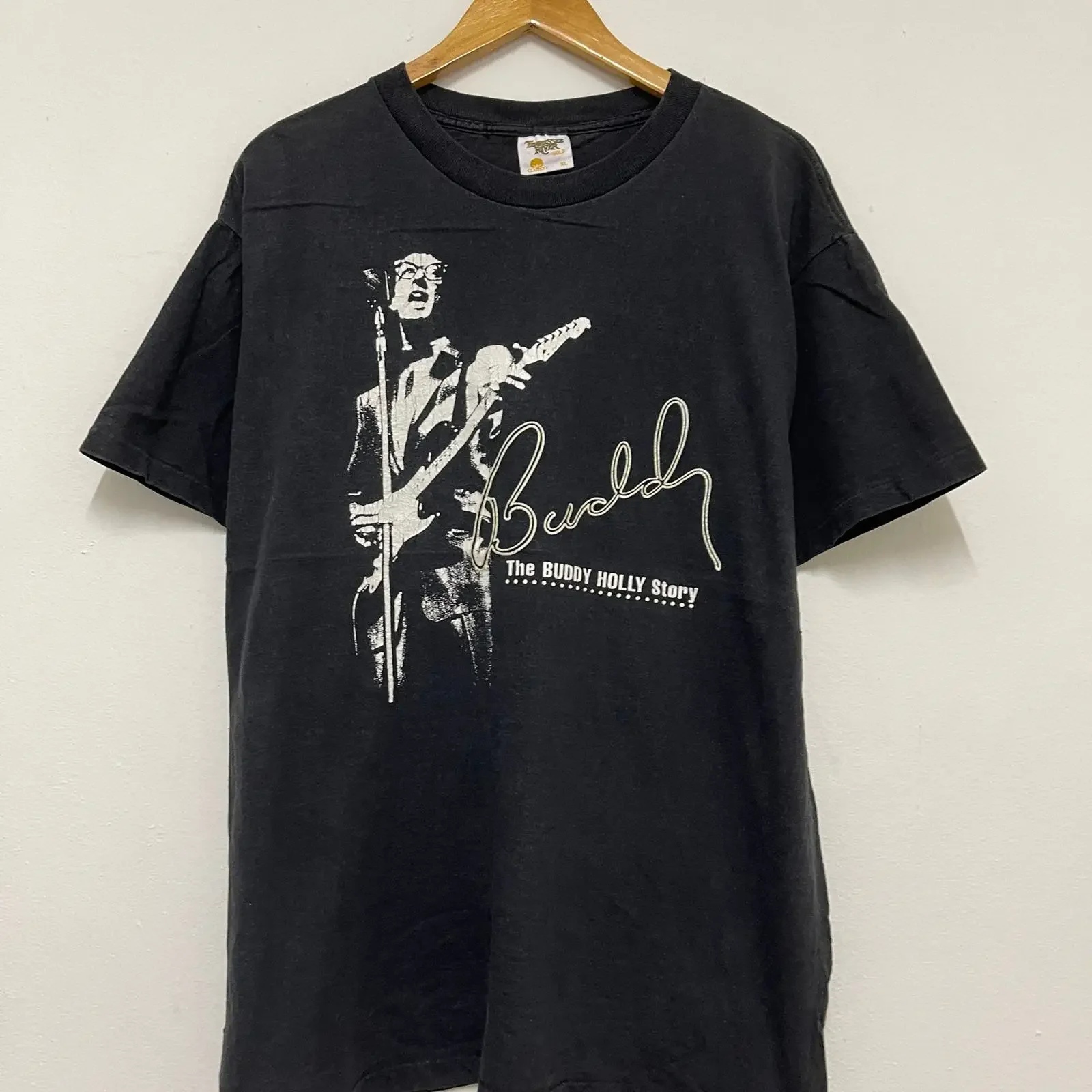 Vintage 90s Buddy Holly The Story T Shirt Singers Song Writer Rock n Roll Streetwear Black XL vintage Washed Slightly Unisex