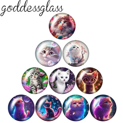 New Cute Cat Lovely cartoon cat 10pcs mix 12mm/18mm/20mm/25mm Round photo glass cabochon demo flat back Making findings