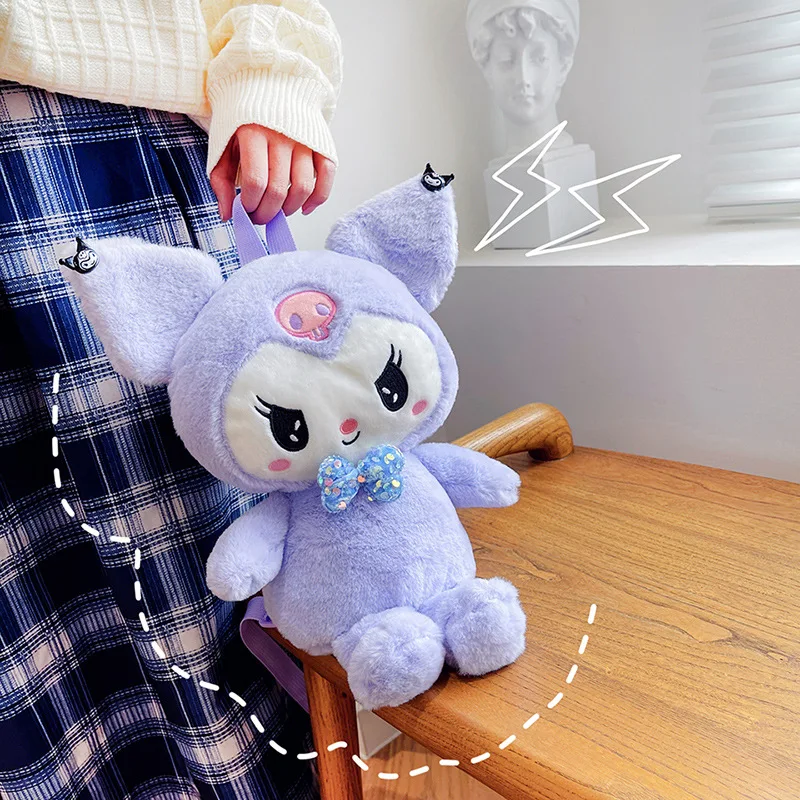 34cm Sanrio Cartoon Kuromi Kawaii Plush Bag Toy Anime Figure Cartoon Soft Sister Backpack Sanrio Devil Rabbit Doll Girl Gift