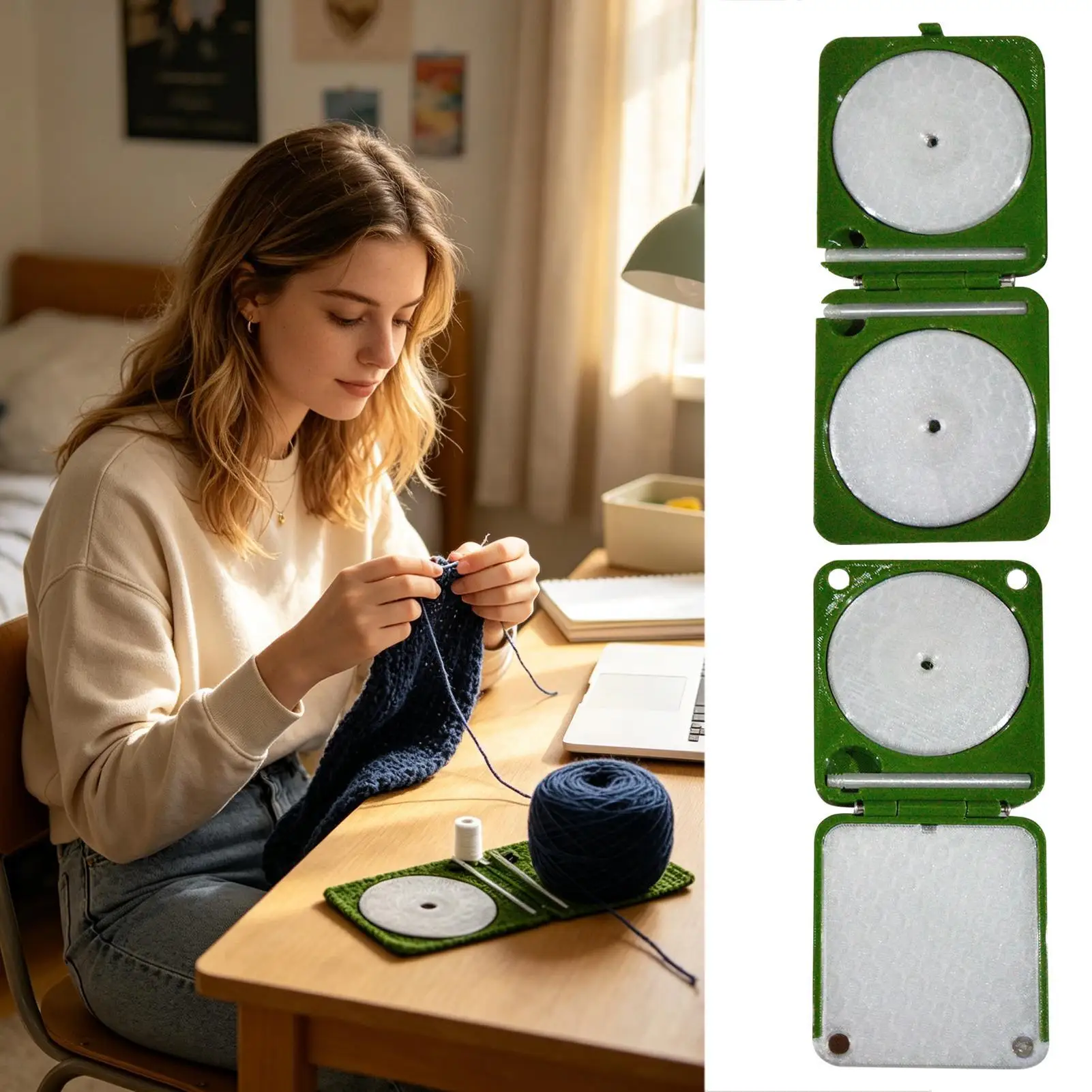 Portable Yarn Holder for Crochet Knitting Rotating Foldable Double Yarn Winder Spinner Box for Beginners Gift for Mom Grandma