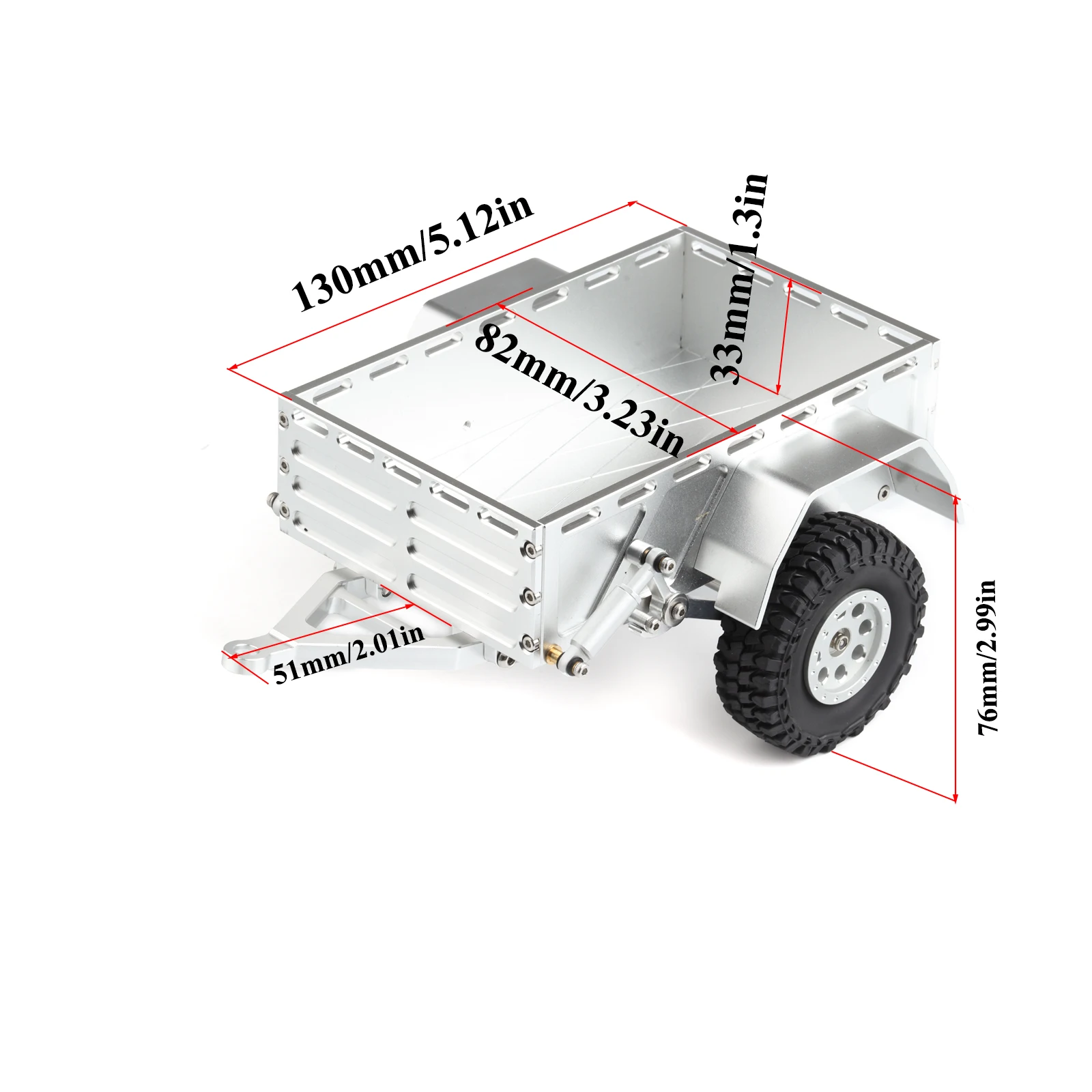 Scale Accessories TRX4M Utility Trailer with Hitch Mount CNC Aluminum for 1/18 RC Crawler TRX4-M Bronco Defender K10 High Trail