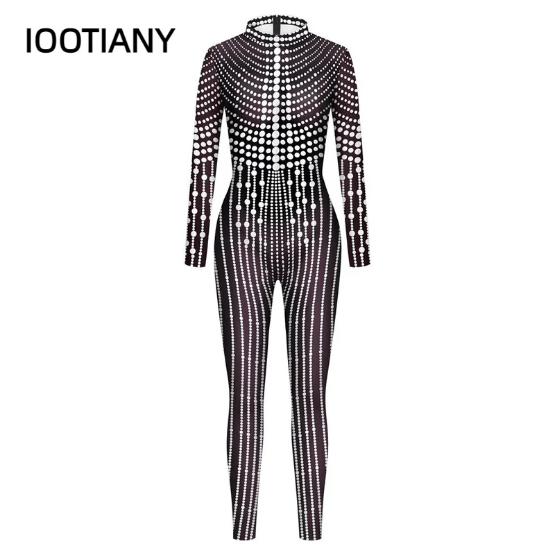 P01 IOOTIANY اللؤلؤ شرابة نمط ثلاثية الأبعاد طباعة المرأة مثير نحيل بذلة كرنفال تأثيري ازياء يتوهم ارتداءها ثوب فضفاض للحفلات جديد
