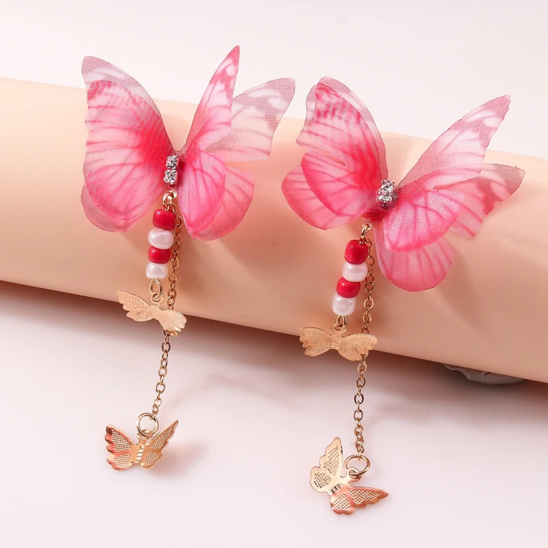 Aihua Bunte Huggies Große Schmetterling-Ohrringe Kristall Schöne Schmetterling-Hängeohrringe für Damen Frühling Sommer Reise-Schmuck – Detail 2