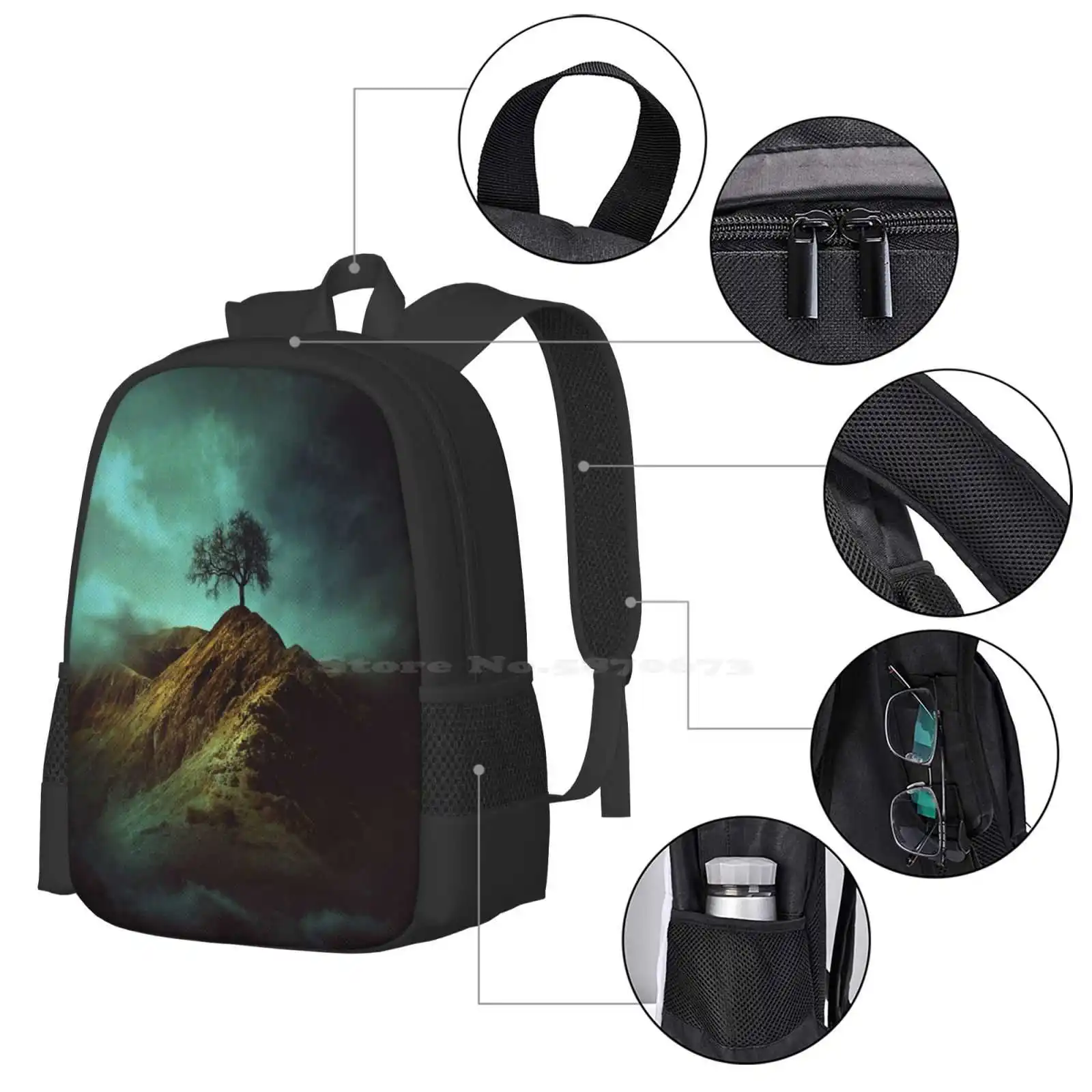 Einsamer baum heißer verkauf rucksack mode taschen dunkler baum fienart baxiaart berge cool einsam grüne wolken launisch traum top