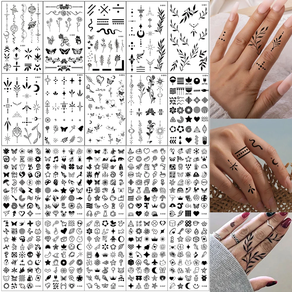 10 Sheets Temporary Hand Tattoos Finger Tattoos for Women Men Small Cute Flowers Butterfly Leaves Stars Moon Heart Mini Stickers