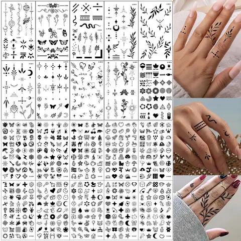 10 Sheets Temporary Hand Tattoos Finger Tattoos for Women Men Small Cute Flowers Butterfly Leaves Stars Moon Heart Mini Stickers