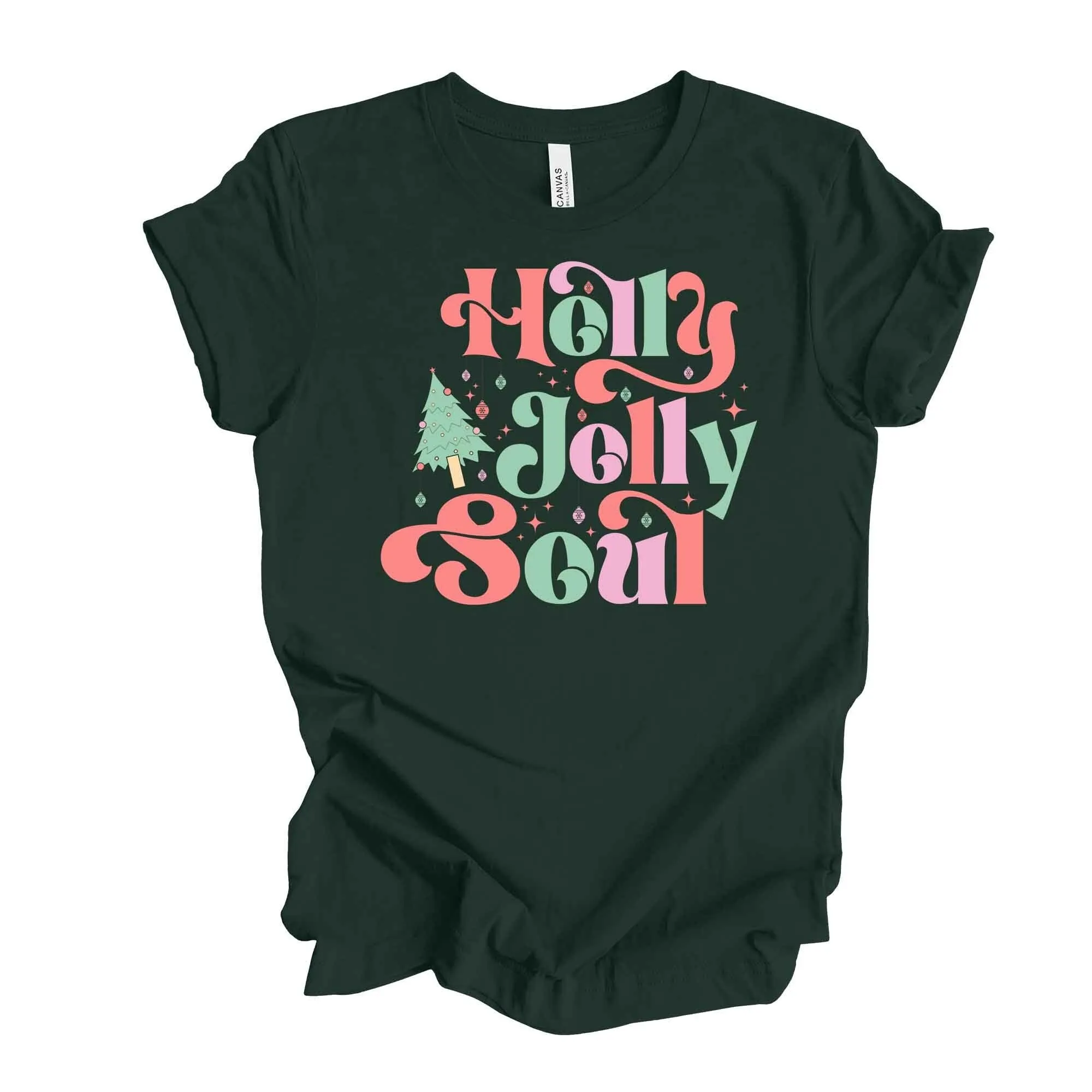 Christmas T Shirt Holly Jolly Soul Cute Pastel Design Premium Bella Canvas Unisex 3 Color Choices Plus Size