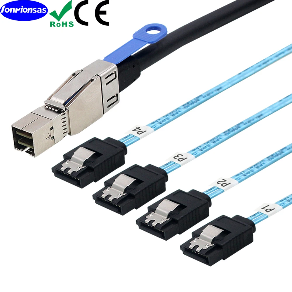 

External Mini SAS HD SFF-8644 to 4 Port SATA 7P female Hard Disk Data Server Raid cable 0.5m/1.0m