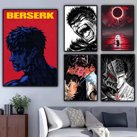 โปสเตอร์แคนวาสลายการ์ตูนเบอร์เซิร์ก งานพิมพ์ภาพเขียนพู่กัน: ไม่ยับ กันน้ำ ทนทาน เหมาะสำหรับตกแต่งผนังทุกพื้นที่
