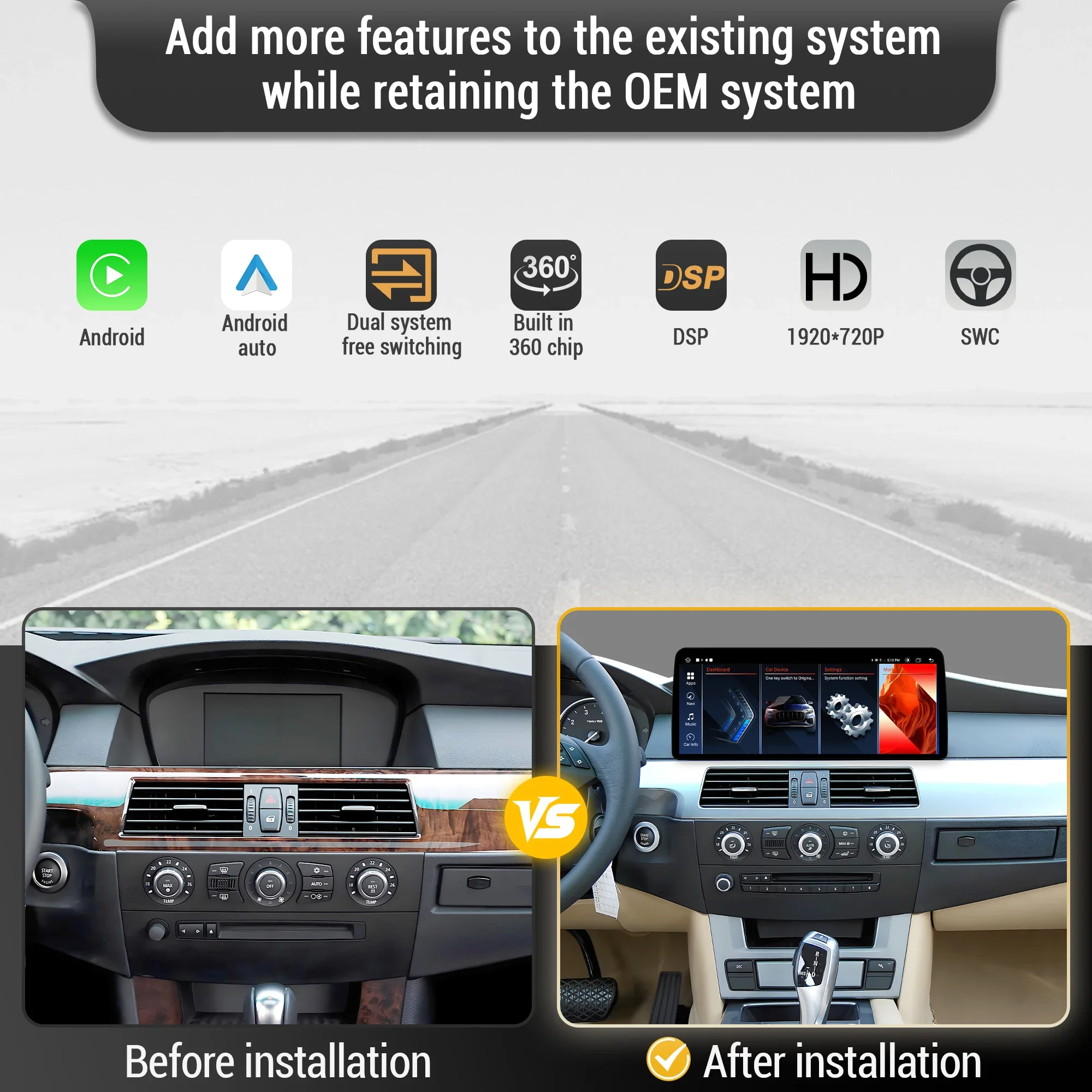 12.3 inch Left Hand Drive Android 14 Car Radio Wireless Carplay Snapdragon 680 Screen For BMW 3 series E90 E91 E92 E93 2007-2012