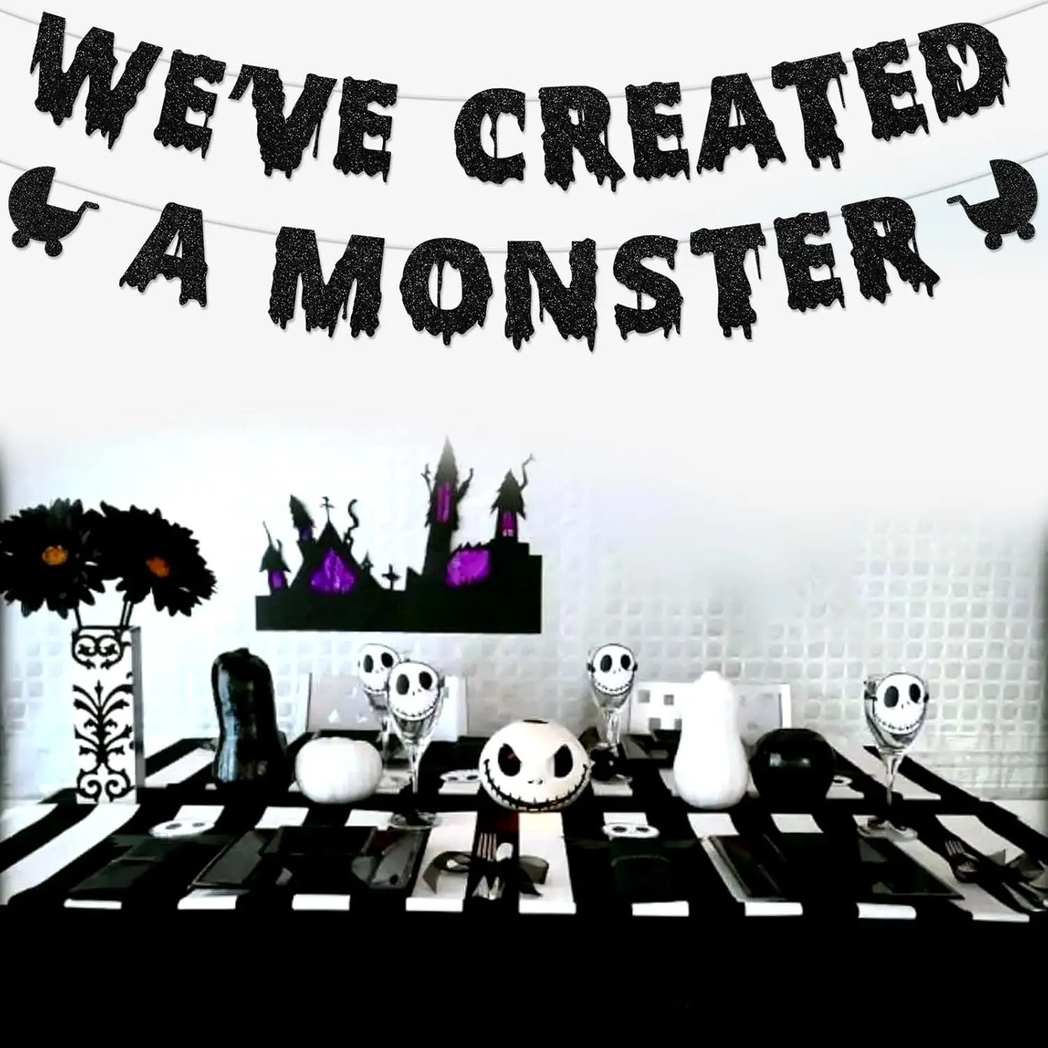 Joymemo Halloween Gothic Baby Shower Decorations Banner, We've Created A Monster Banner for Baby Shower Halloween Decorations