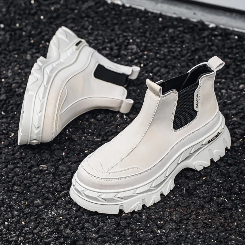 

Мужские ботинки на платформе, унисекс, осенние, дышащие, кожаные, на щиколотку, из гладкой кожи, челси-ботинки на платформе для женщин