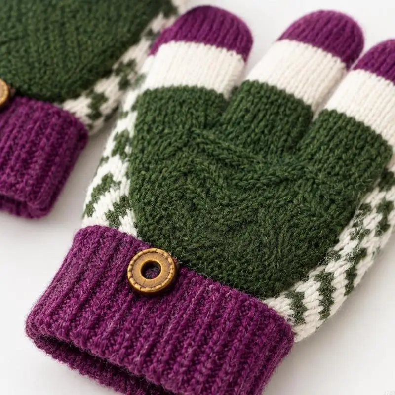 Kids Pull-On Knitted Gloves Warm Mittens with a Close-Fitting Wrist Opening