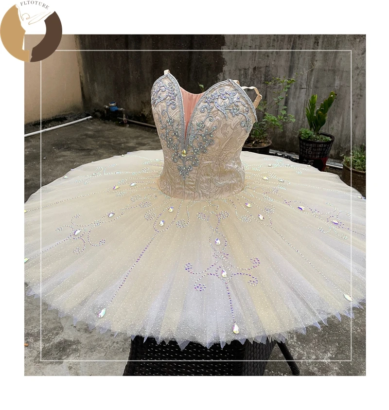 FLTOTURE Classical 12 Layers Ombre Blue Green Ballet Nutcracker YAGP Stage Costumes Girls Sleeping Beauty Pancake Tutu Skirt