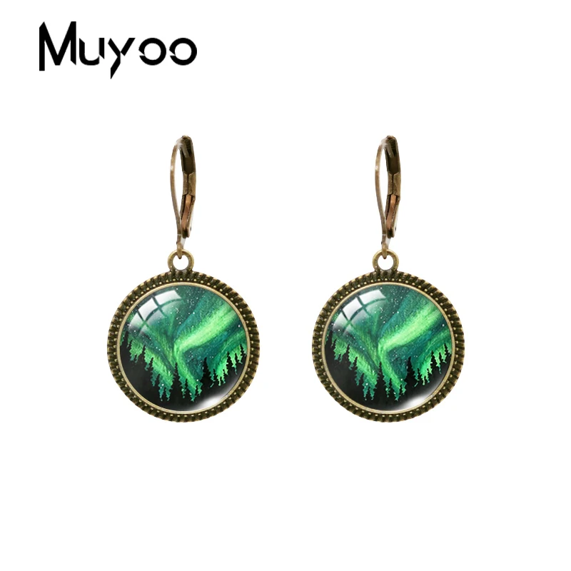 2023 New Northern Lights Dangle Earring Vintage Earrings Aurora Borealis Round Glass Dome Handmade Jewelry