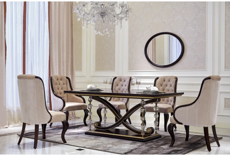 

Restaurant furniture Italian style light extravagant vintage dark brown texture 1.8 meters with crystal column long table solid