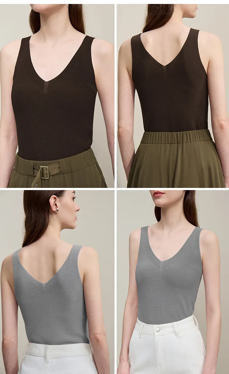 Amii Damen Tanktop 2026 Sommer Neu Einfarbig Schmal Geschnitten Ärmelloses Oberteil Lässiges Layering V-Ausschnitt Camisole für Frauen 12642062 – Detail 7