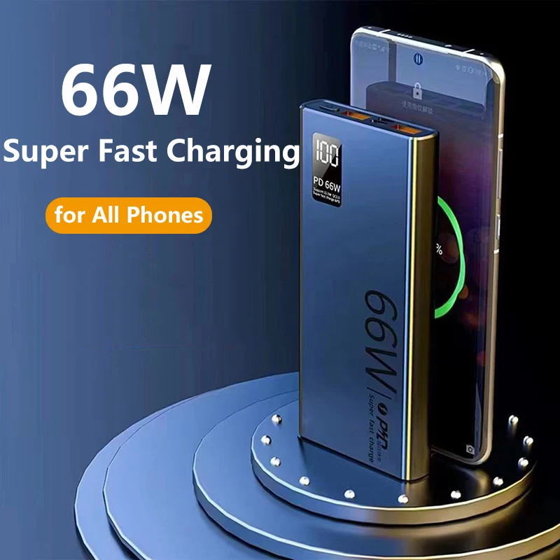 Banco de energía de 50000mAh, carga súper rápida de 66W, capacidad 100% suficiente, cargador de batería portátil con pantalla digital para iPhone y Xiaomi