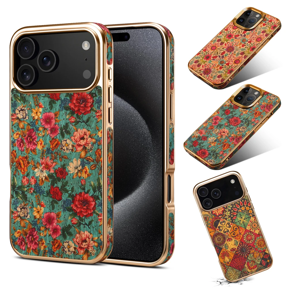 

Luxury Gold Plating Cover Floral Matte Wood Surface Flower Phone Case for iphone 17 PRO MAX 17 AIR 16 PRO 12 13 14 PLUS 15 PRO