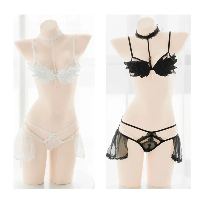 Conjunto de lencería Cosplay de Ángel y demonio dulce y lindo, conjunto de sujetador y bragas con alas de Lolita, ropa interior para mujer al por mayor, envío directo