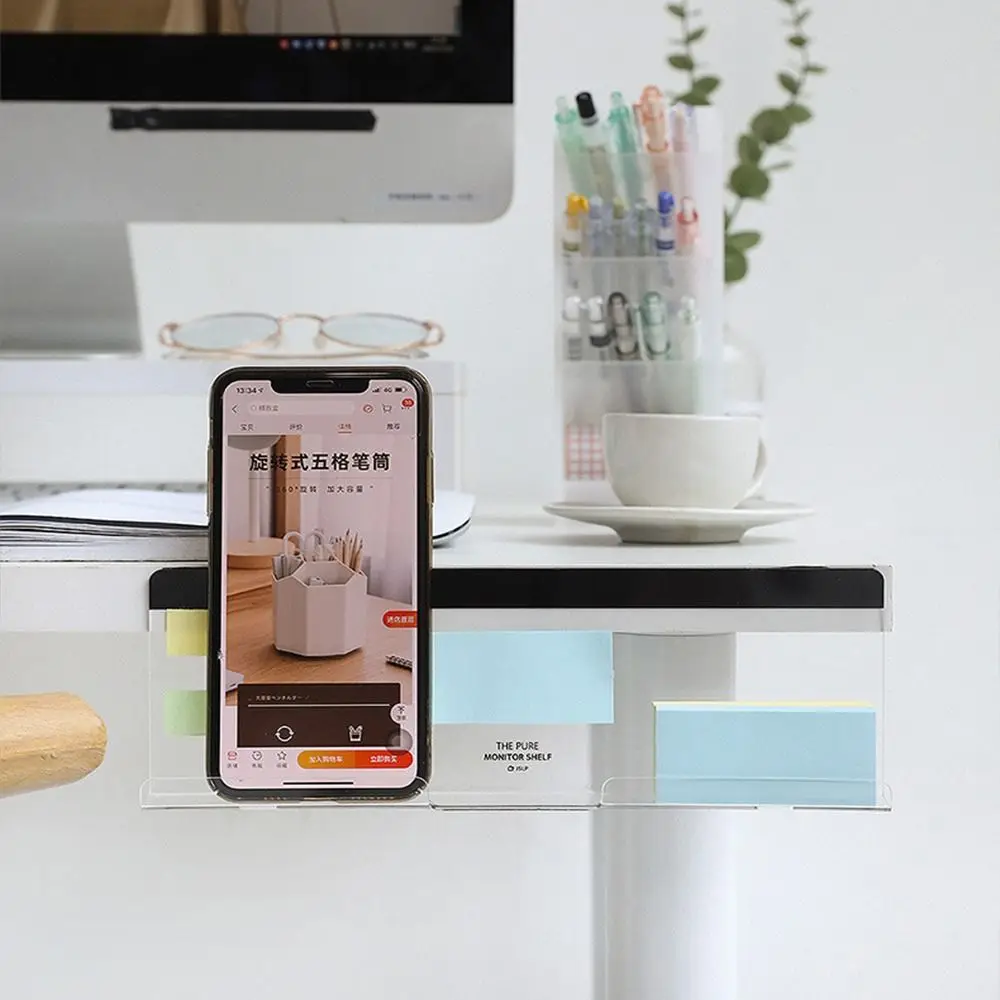 Rak penyimpanan Desktop Monitor pesan papan Memo multifungsi, rak penyimpanan samping meja akrilik transparan