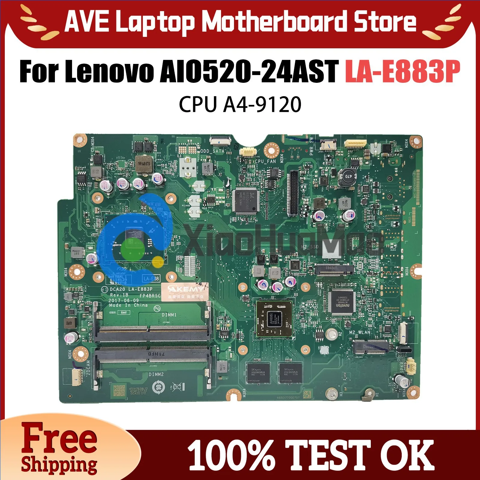 

Laptop Mainboard For Lenovo AIO520-24AST 01LM218 01LM174 EM9010 AM9120 AM9220 AM9420 AM972P LA-E883P Motherboard A4-9120 CPU