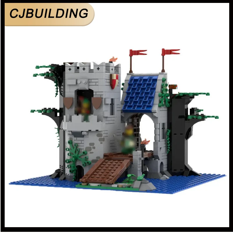 

766 Pieces MOC Building Block Old Abandoned Forestmen's Tower with Two Section Drawbridge, Dock and Boat Model Toy MOC-77633