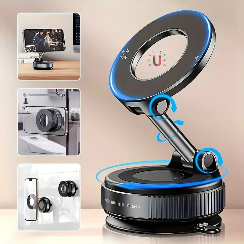 

Car phone holder with vacuum adsorption and magnetic suction, new 2025 model, for in-car navigation.