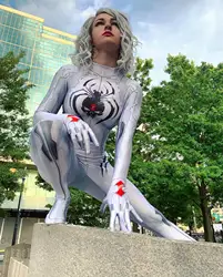 Halloween Black Widow Cosplay Costume Woman White Jamie Black Widow Catsuit Jumpsuit Zentai Suit Adults Party Bodysuit