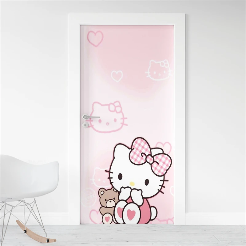 

Door Sticker Hello Kitty Pink Princess Room Door Decoration Old Door Renovation with Adhesive Self-adhesive