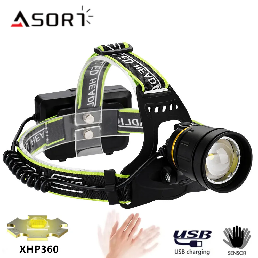 High Power XHP360 Headlamp LED Flashlights 36-core Wick Telescopic Zoom Fishing Light Lamp For Camping