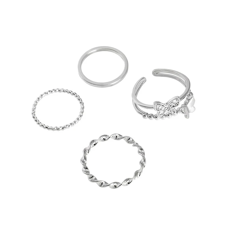 4 Pcs Butterfly Twist Rings Set For Women Girls Adjustable Minimalism Elegant Ring Fashion Jewelry Trendy Gifts