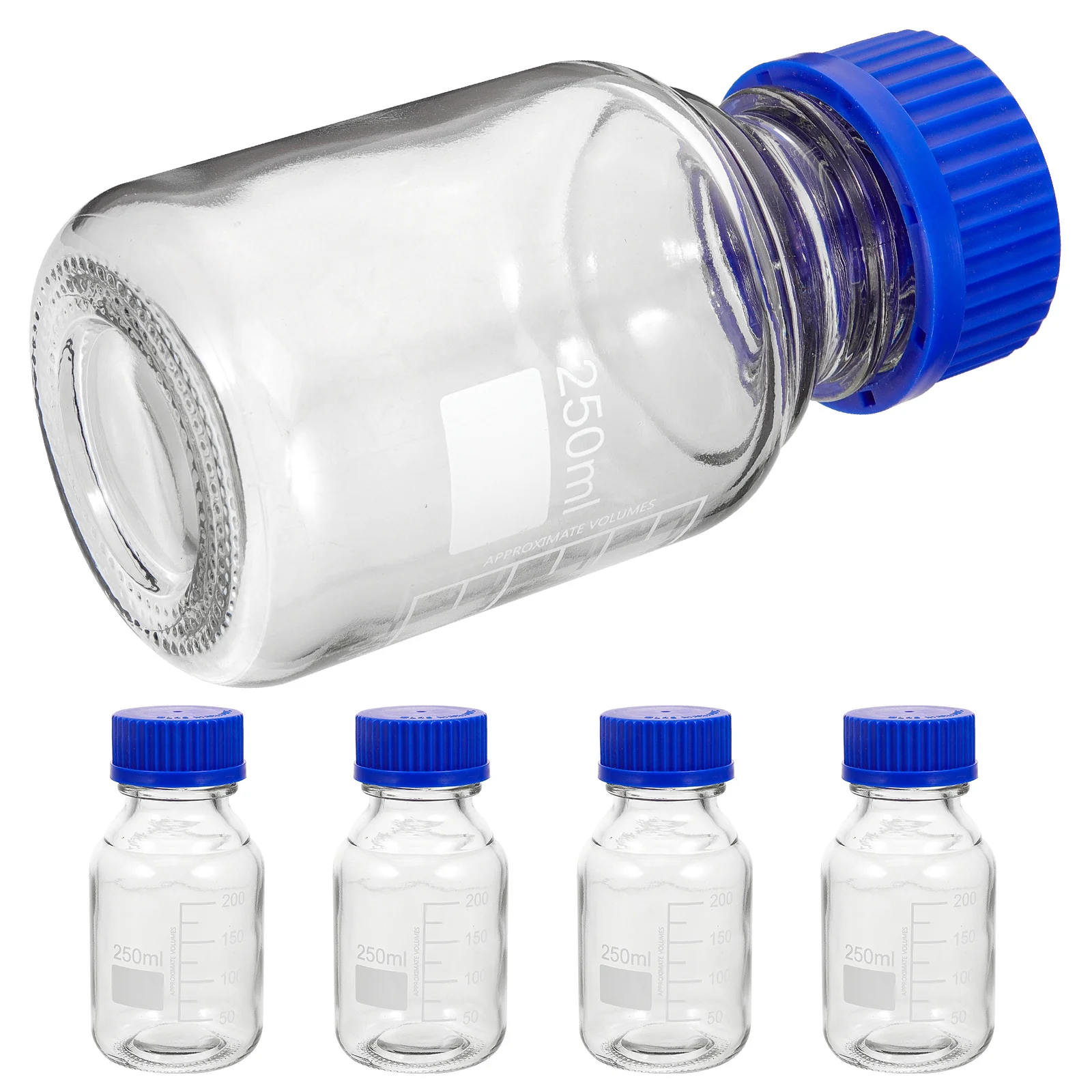 

4Pcs Blue Cap Graduated Reagent Bottles Durable Glass Chemical Storage Bottle Screw Cap Laboratory Empty Container