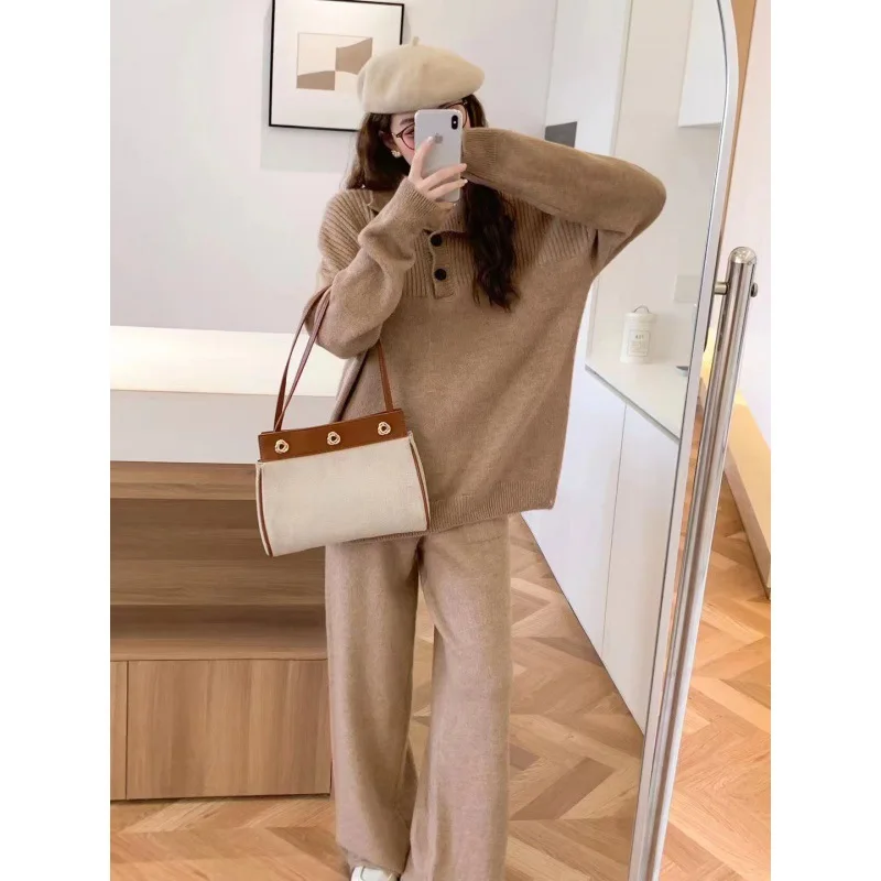 Autumn and winter new knitted suit European and American casual sweater two-piece set for women