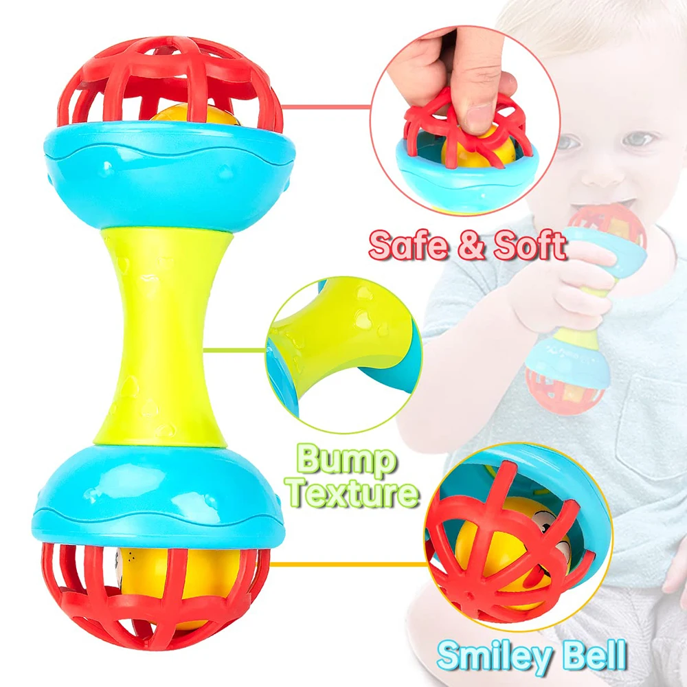 ASWJ เด็กอ่อน Grasping Ball Rattles กับ Bell Ball Early Education การศึกษา Sensory ของเล่นเด็กแรกเกิดของขวัญสีสุ่ม