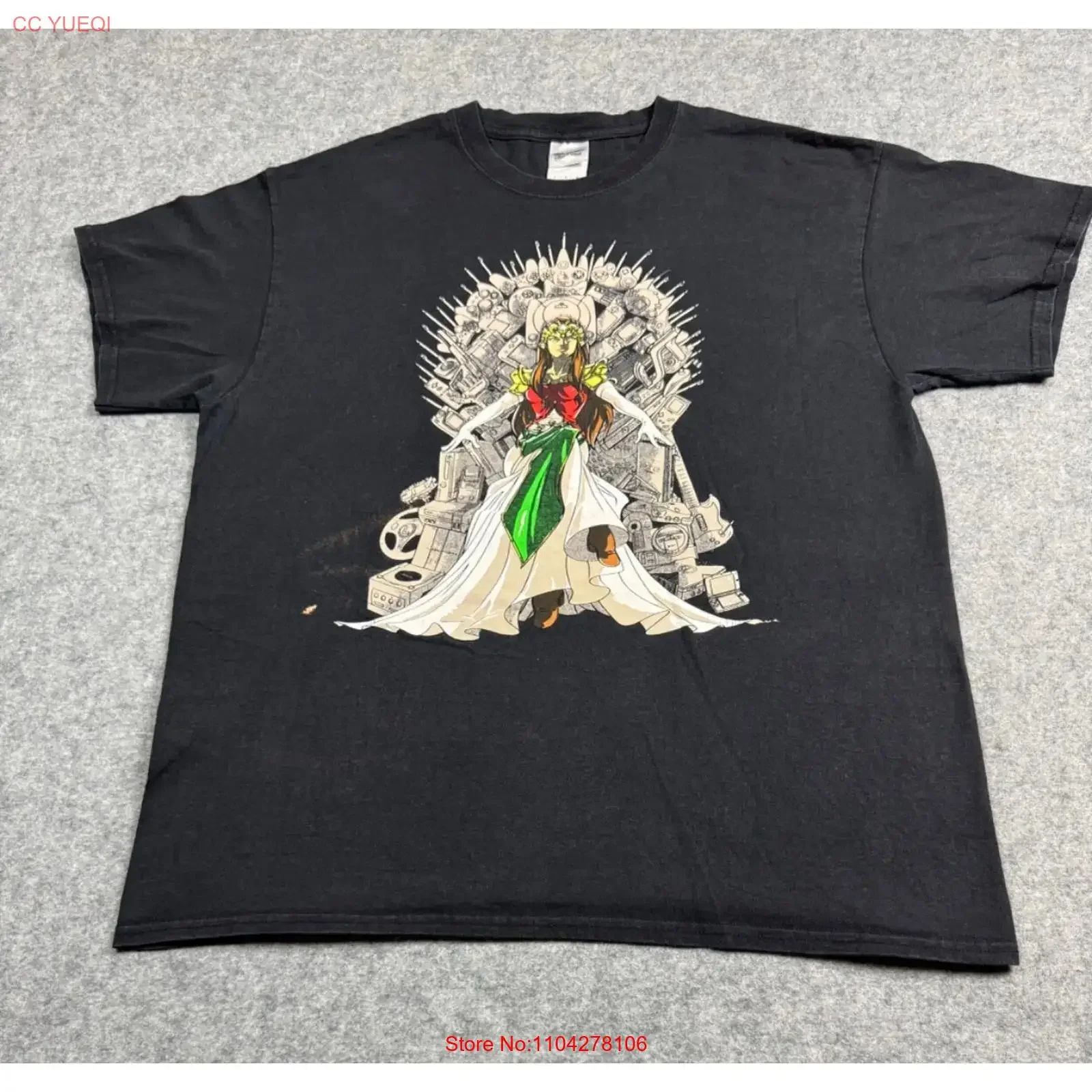 Camiseta Grande Preta San Japan Comic Gamer Link Anime Con com Estampa de Controle de Console e Volante, Estilo Vintage Lavado, Roupas de Designer Macias e Estilosas