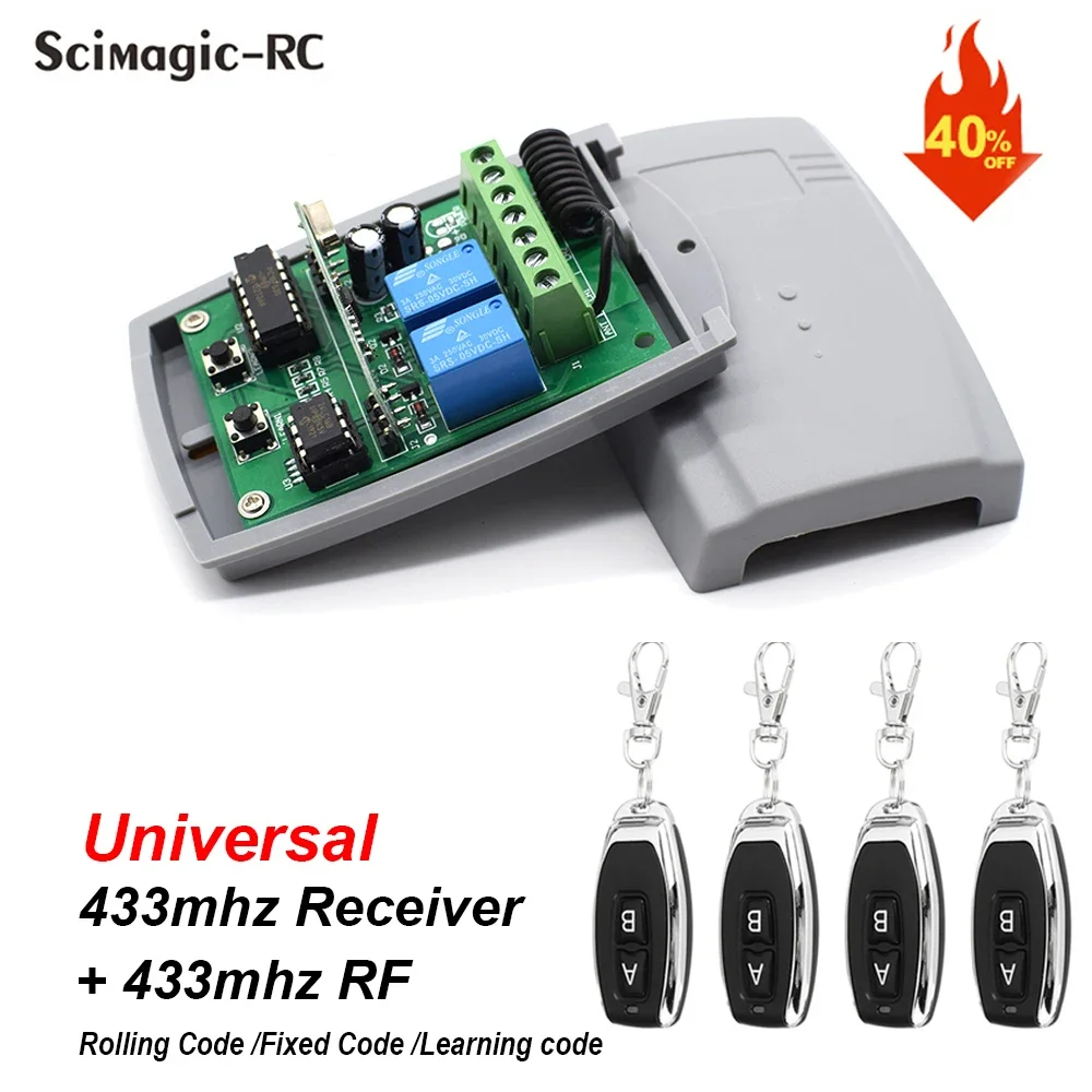 

Universal 433mhz Garage Door Remote Control Receiver 2CH 12V 24V Fixed Rolling Code Gate Command Opener Switch Controller