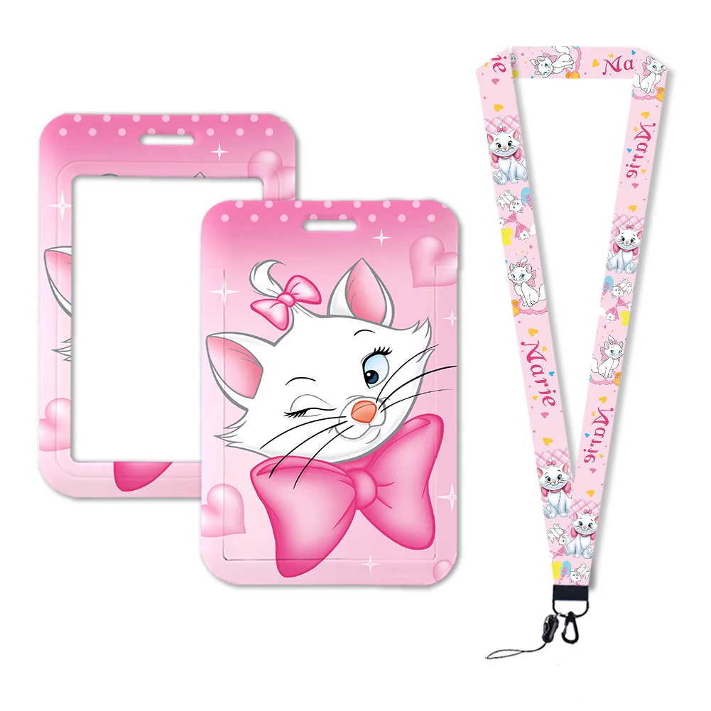 Cute Cat Marie Card Holder Student Lanyards Girls Kids Keychain Strap Card Badge Holder Rope Pendant Passport Cover for Girls