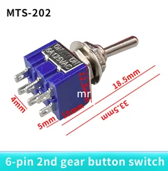 2PCS MTS-202 6 Pins 2 Positions Toggle Switch 6 Pin ON-ON Mini Toggle Switch For Switching Lamp Light ON-ON Switch 6A 125VAC