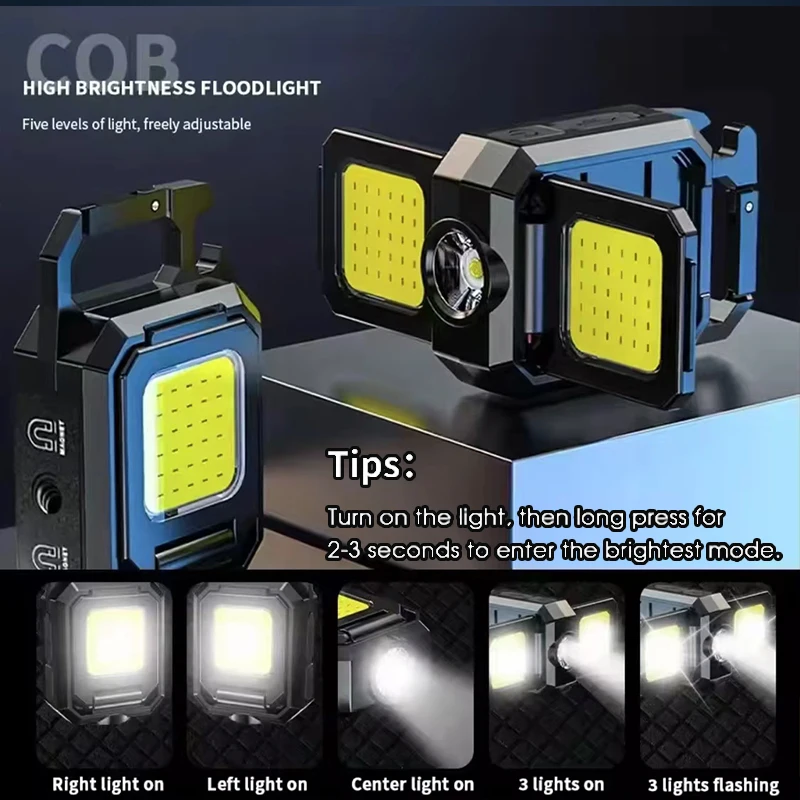 Portable Mini LED Torches, COB Keychain Work Light, 90° Foldable Lamp, IPX5 Waterproof Rechargeable Flashlight with Magnet Base view 4