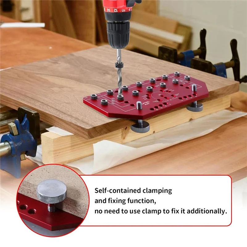 A93E-Shelf Pin Jig And Hinge Jig 2 In 1 Self-Contained Clamping Aluminum Alloy Shelf Pin Drilling Jig For Furniture Cabinet