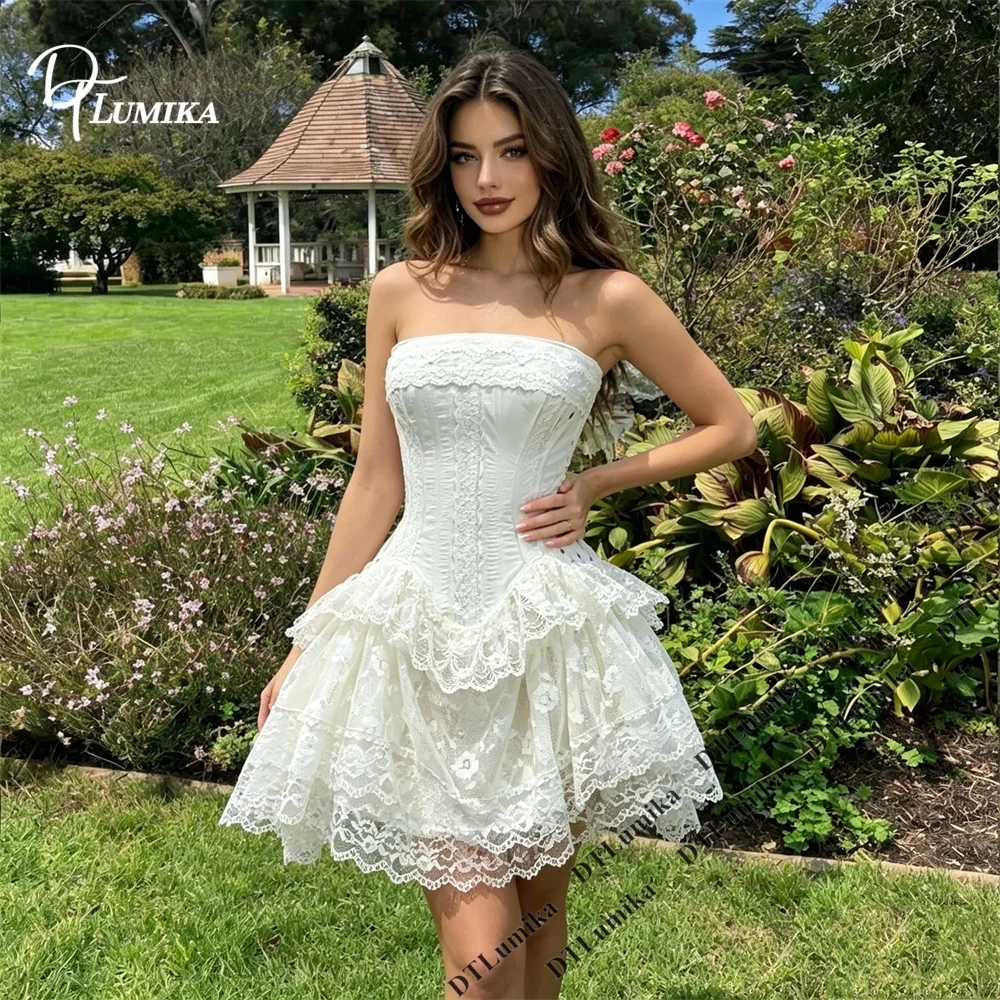 Corset Mini Wedding Dress Tiered Lace Multi Layer Bridal Gown Sweetheart Customized Boho Garden Party Dress Honeymoon Dress