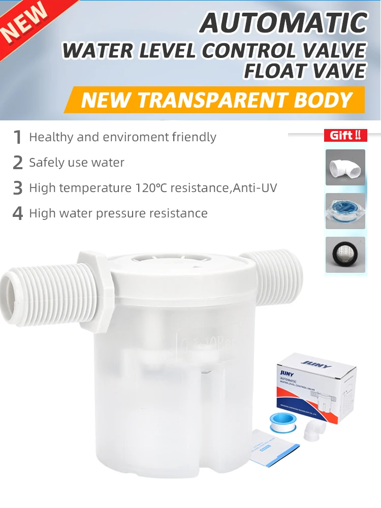 JYW 1/2'' 3/4'' 1'' New Transparent Horizontal Water Level Control Mini Valve Automatic Overflow Plunger Small Tank Valve