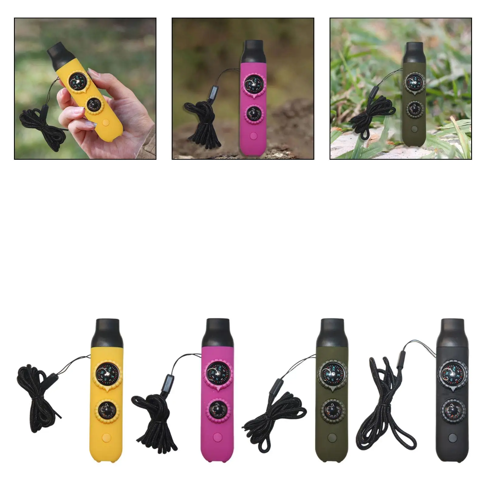 ميزان حرارة صافرة النجاة في حالات الطوارئ مع ضوء ومكبر 7 في 1 محمول متعدد الوظائف مع حبل للمشي والتسلق #3